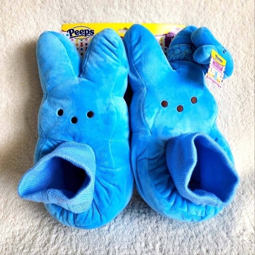 NWT Kids Easter Peeps Plush Bunny Blue Slippers with wrist hugger, size M 13 / 1